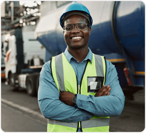 Heavy motor vehicle driver on the road